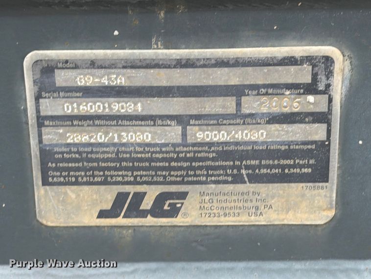 image for item EV7028 2006 JLG G9-43A telehandler