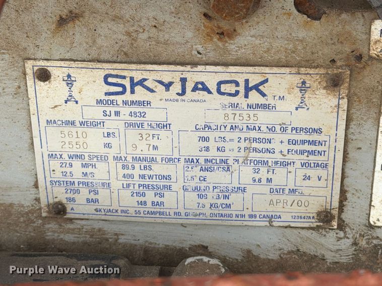 image for item EV7033 Skyjack SJ III 4832 scissor lift