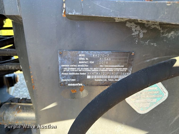 image for item EX1080 2016 Komatsu WA270 wheel loader