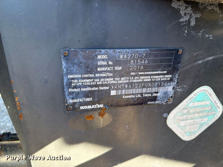 image for item EX1080 2016 Komatsu WA270 wheel loader