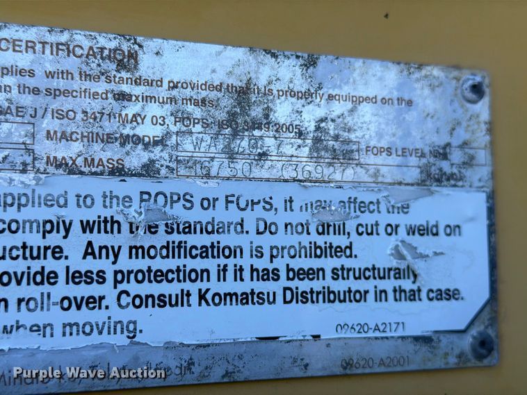 image for item EX1080 2016 Komatsu WA270 wheel loader