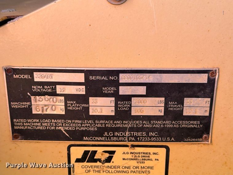 image for item EX1140 JLG 3394RT scissor lift