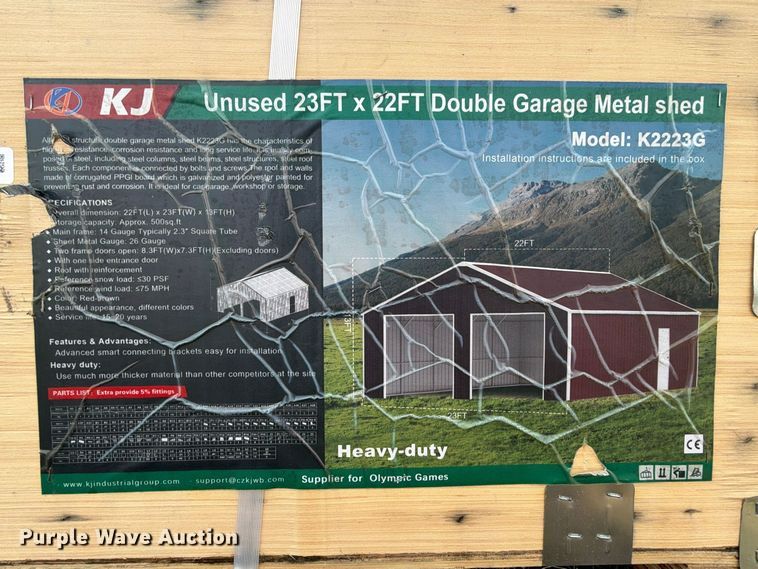 image for item EX4410 KJ K2223G double garage metal shed