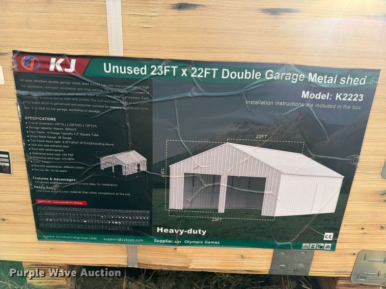 image for item EX4417 KJ K2223 double garage metal shed