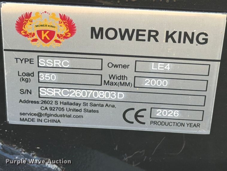 image for item EX4426 2026 Mower King SSRC skid steer brush mower