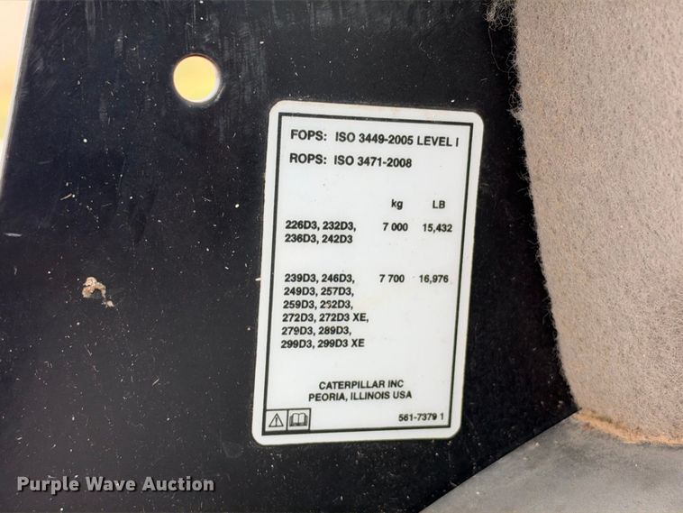 image for item FB8393 2022 Caterpillar 289D3 tracked skid steer loader