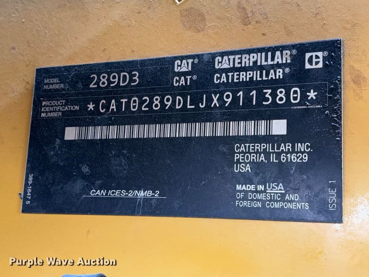 image for item FB8393 2022 Caterpillar 289D3 tracked skid steer loader