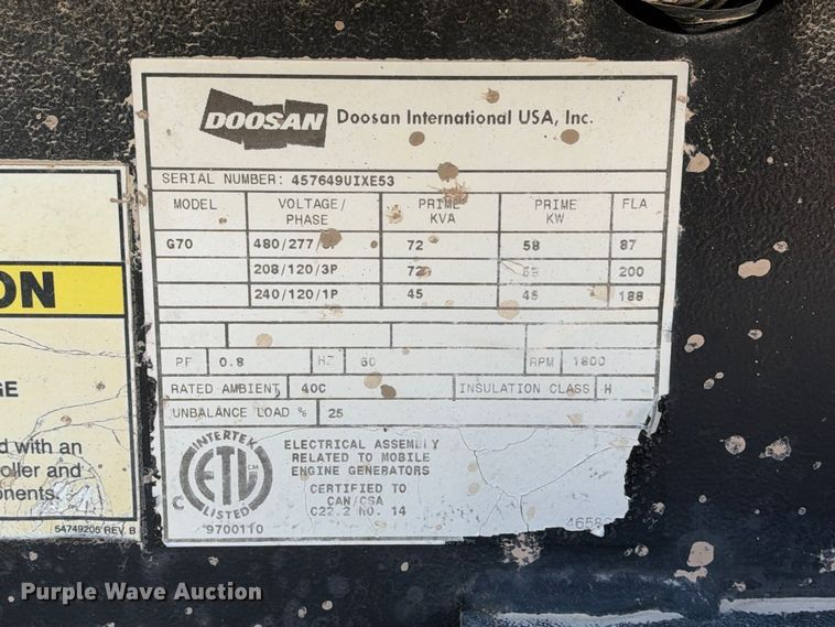 image for item FB8417 Doosan G70 generator