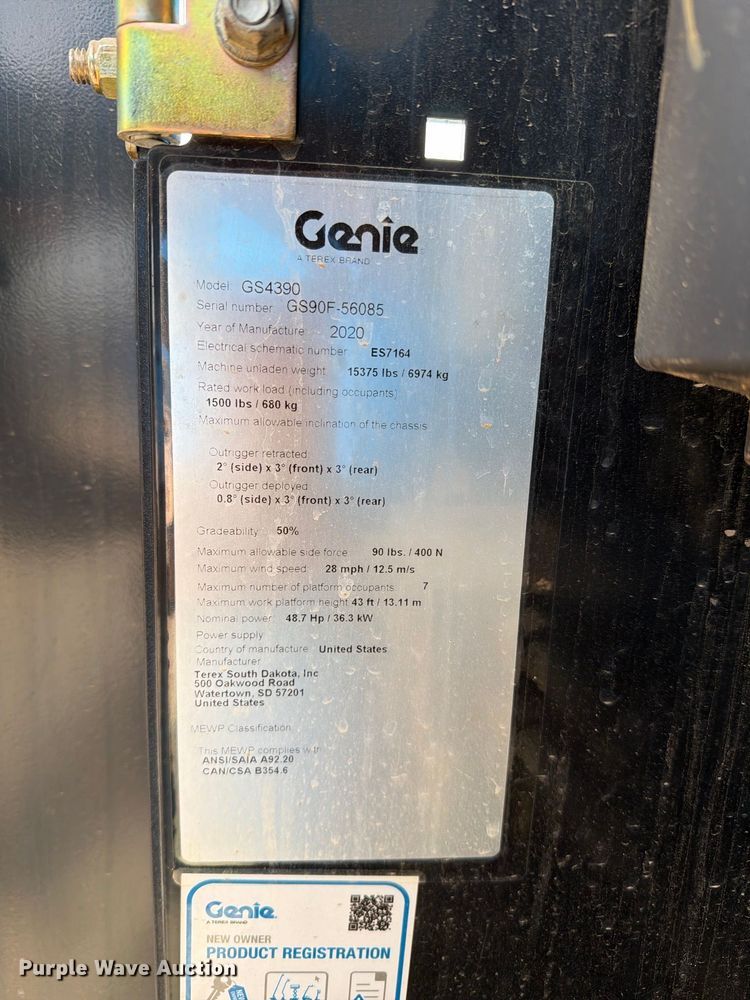 image for item FC0029 2020 Genie GS-4390 scissor lift