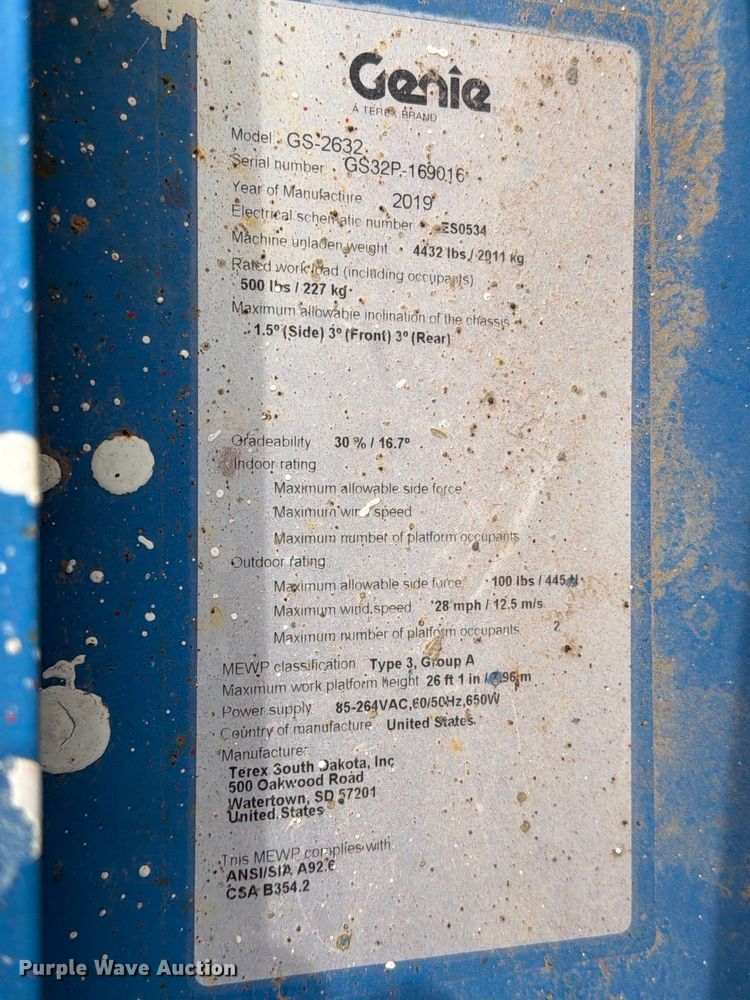 image for item FC0031 2019 Genie GS-2632 scissor lift