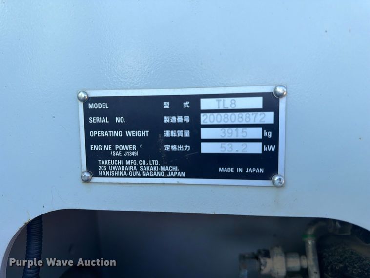image for item FC3429 2019 Takeuchi TL8 tracked skid steer loader