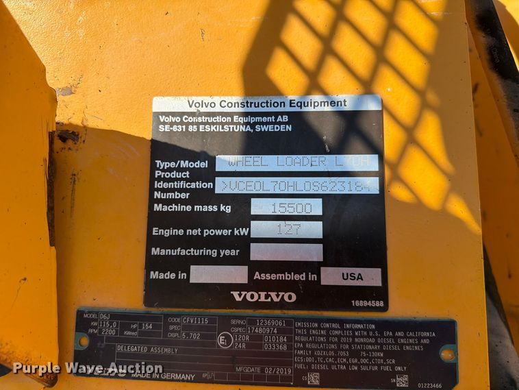 image for item FC3430 2018 Volvo L70H wheel loader