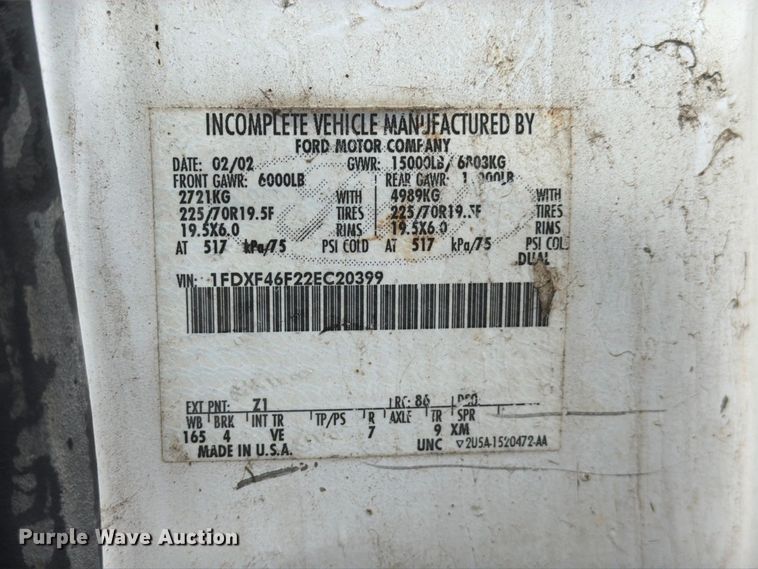 image for item FJ2052 2002 Ford F450 Super Duty dump truck