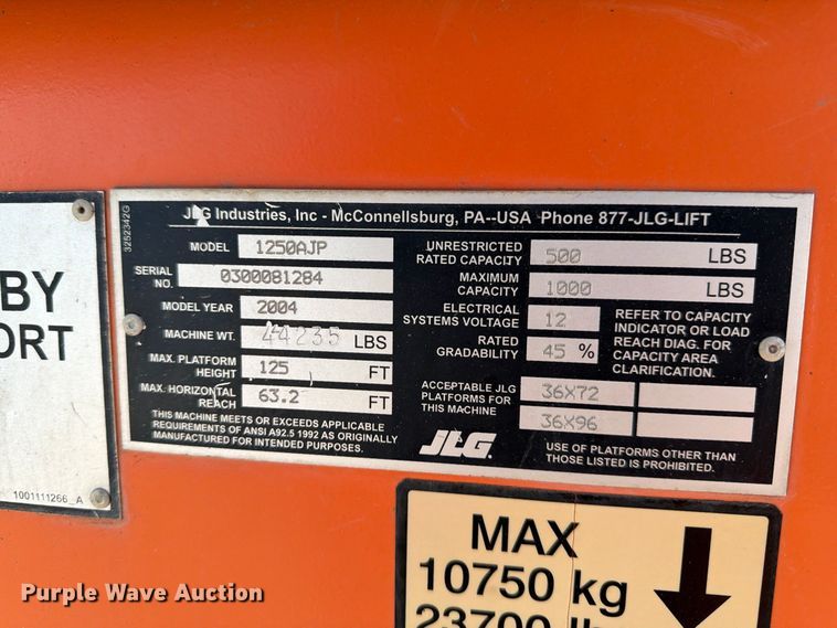 image for item FK2221 2004 JLG 1250AJP boom lift