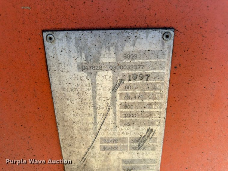 image for item FK2222 1997 JLG 600S boom lift