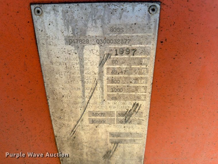 image for item FK2222 1997 JLG 600S boom lift