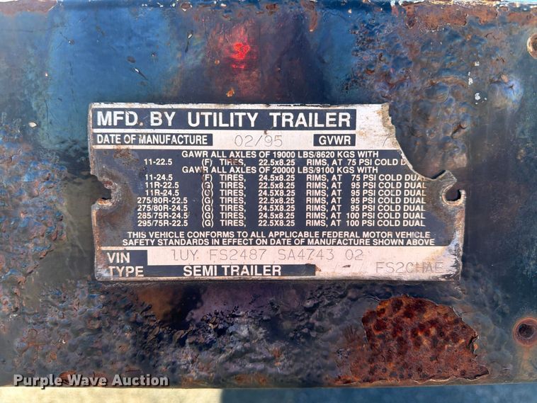 image for item FK2226 1995 Utility Trailer Manufacturer flatbed trailer