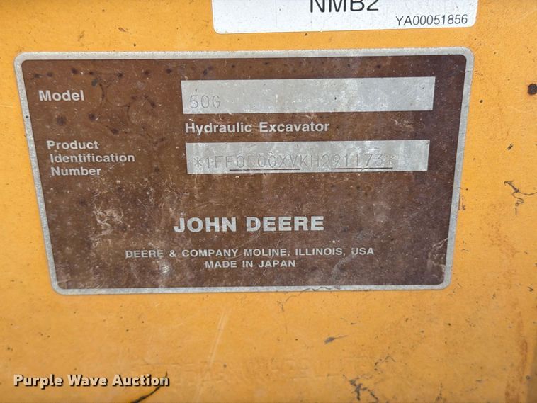 image for item FN2070 2020 John Deere 50G mini excavator