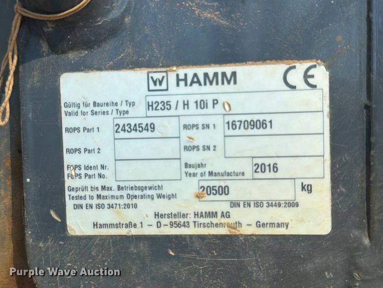 image for item FN2071 2016 Hamm H10iP single drum vibratory roller