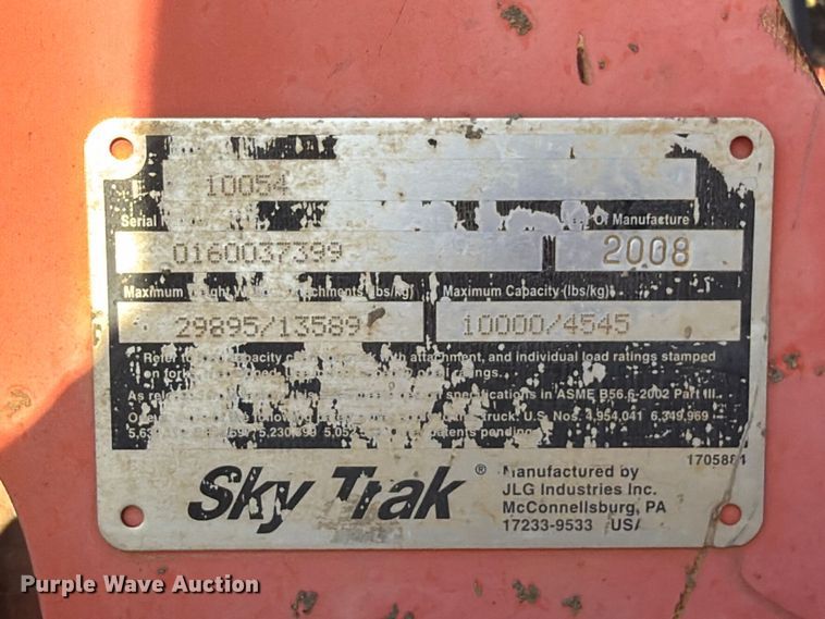 image for item FN2656 2009 Sky Trak 10054 telehandler