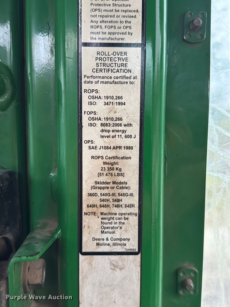 image for item FN5933 2014 John Deere 848H skidder