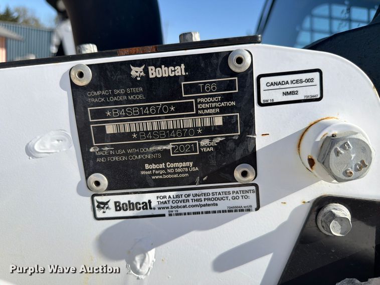 image for item FP3184 2021 Bobcat T66 tracked skid steer loader