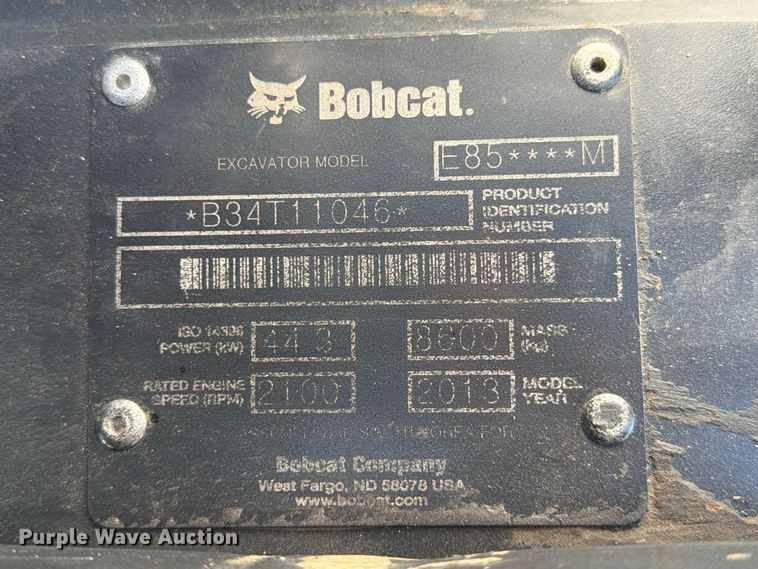 image for item FP3185 2013 Bobcat E85M mini excavator