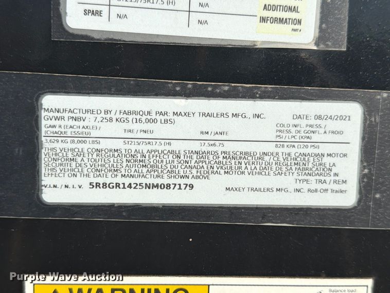 image for item FP3192 2022 Maxey roll-off container trailer