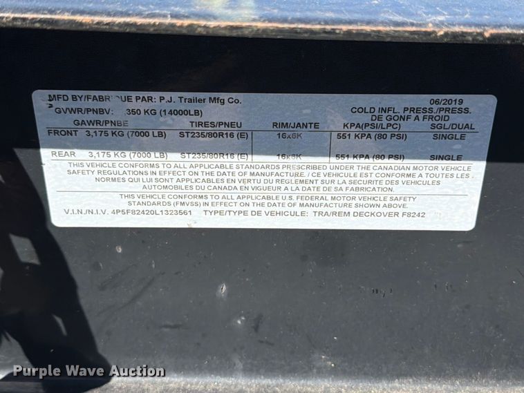 image for item FT6402 2020 PJ Trailer Manufacturer Deckover F8242 flatbed trailer