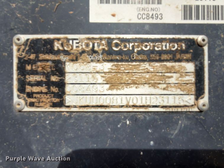 image for item FU1207 2012 Kubota K008-3 mini excavator