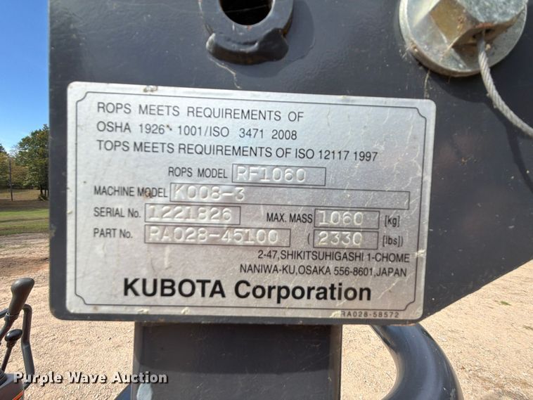 image for item FU1207 2012 Kubota K008-3 mini excavator