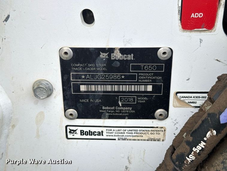image for item FV2014 2018 Bobcat T650 tracked skid steer loader