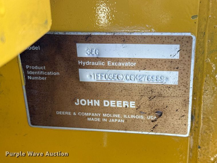 image for item FV2121 2016 John Deere 35G mini excavator