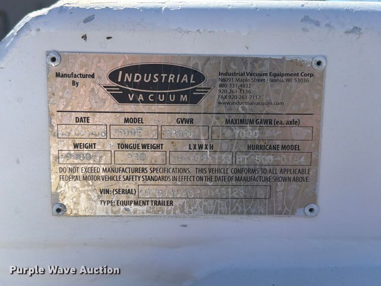 image for item FW3542 2008 Hurricane by Industrial Vacuum Manufacturing 500E vacuum excavator