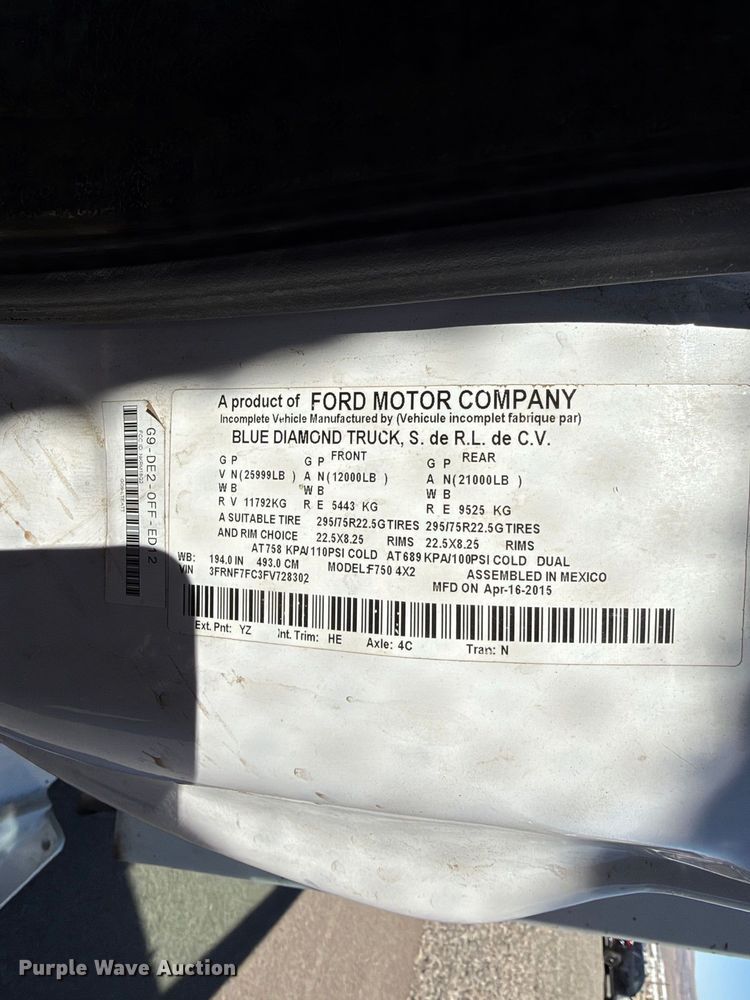 image for item YA4528 2015 Ford F750 Super Duty forestry bucket truck