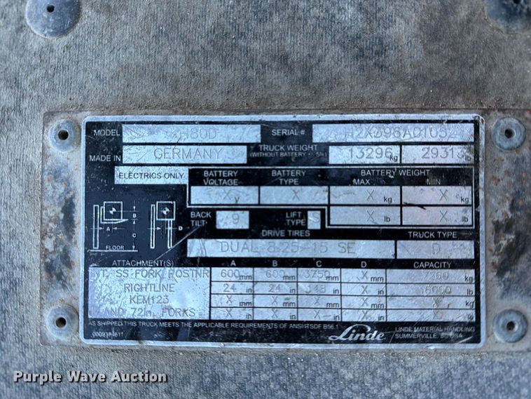image for item YA5226 2010 Linde H80D forklift
