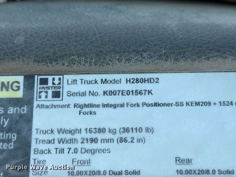 2012 Hyster H280HD2