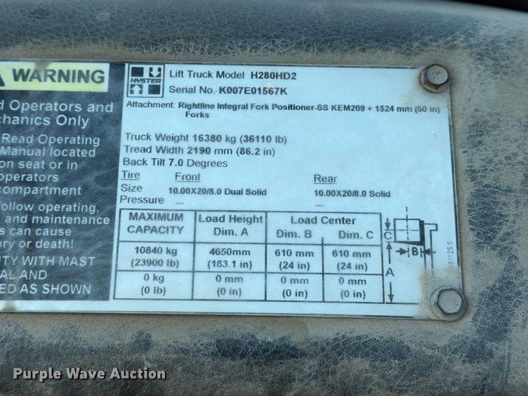 2012 Hyster H280HD2
