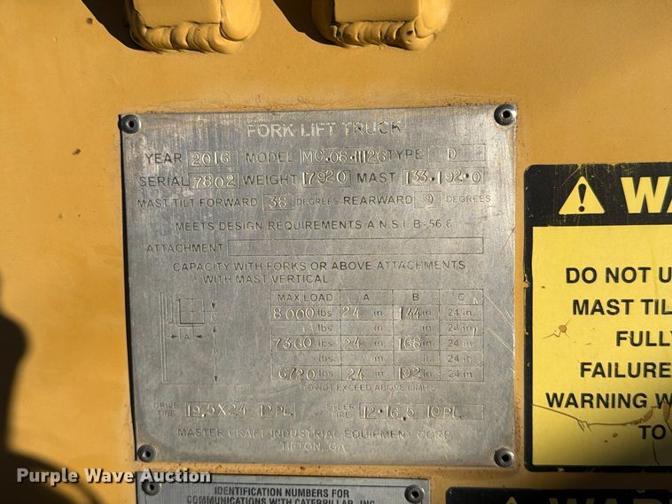 image for item YA5359 2016 Mastercraft MC0811126 forklift