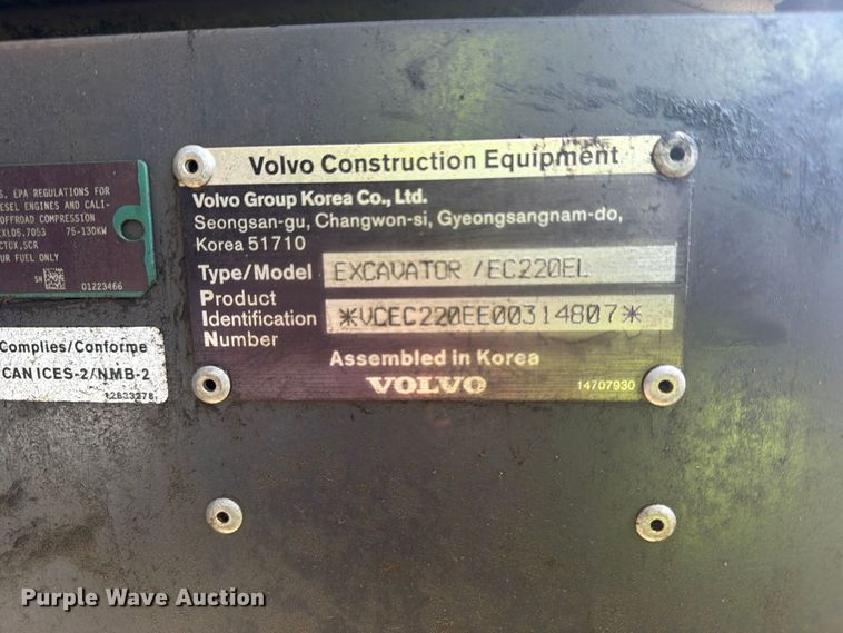 image for item YA5774 2022 Volvo EC220 EL excavator