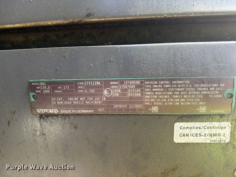 image for item YA5774 2022 Volvo EC220 EL excavator