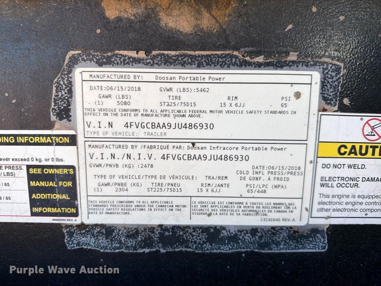 image for item YA5795 2018 Doosan G25WD0-T4F generator