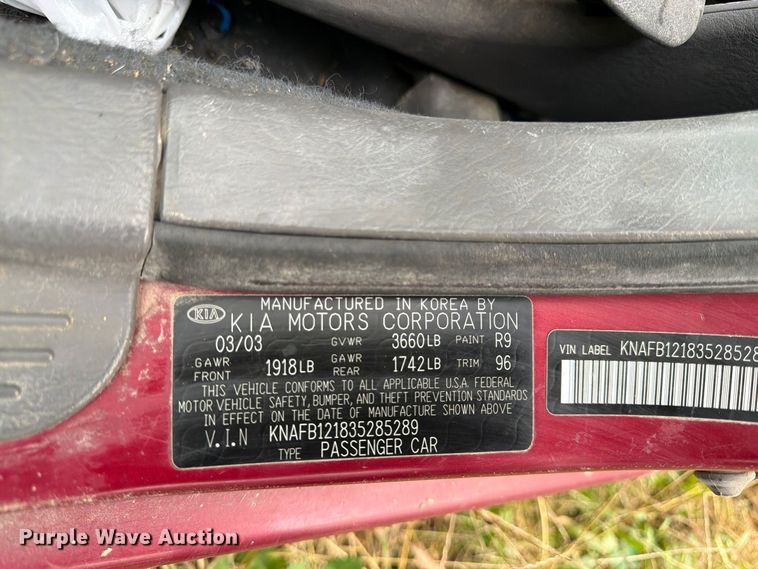 image for item DT3097 2003 KIA Spectra 