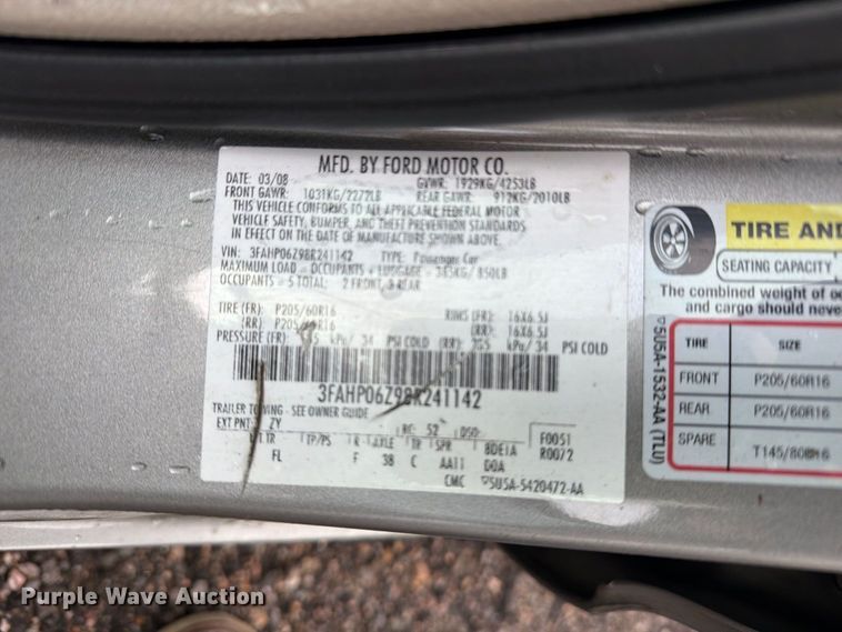 image for item EI7829 2008 Ford Fusion 