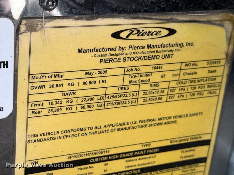 image for item FK2215 2005 Pierce Manufacturing Dash ladder fire truck