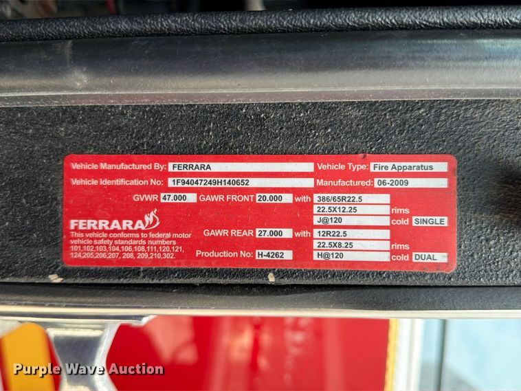 image for item FK2218 2009 Ferrara pumper fire truck