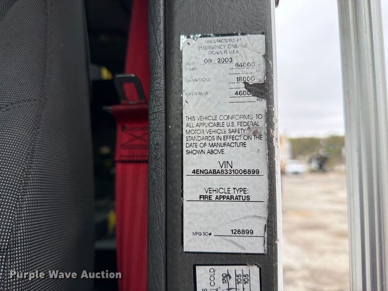 image for item FK2219 2003 E-one ladder fire truck