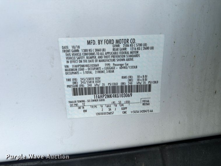 image for item FP3210 2019 Ford Taurus Police Interceptor 