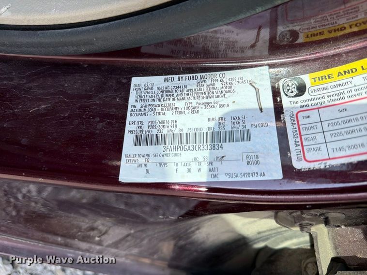 image for item FP3212 2012 Ford Fusion 