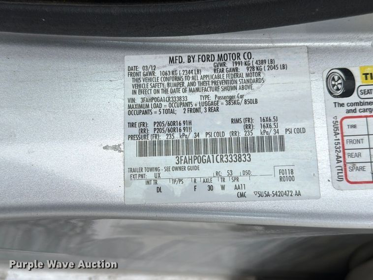 image for item FP3214 2012 Ford Fusion 